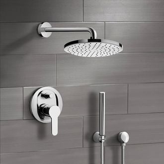 Chrome Shower System with 8 Inch Rain Shower Head and Hand Shower Remer SFH21
